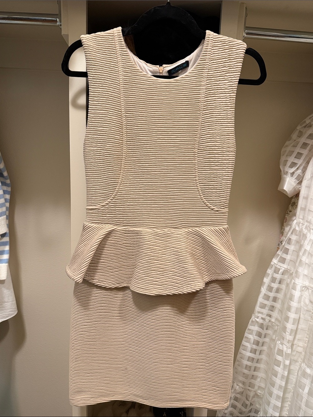 Cals Textured Peplum Mini Dress in Cream